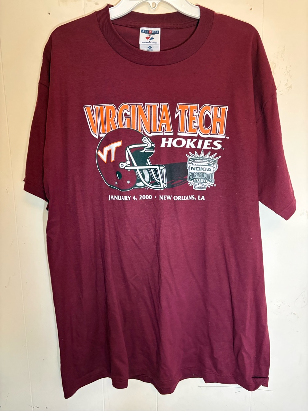 2000 Virginia Tech Hokies Nokia Sugar Bowl Shirt Jerzees Large NWOT Maroon VTG